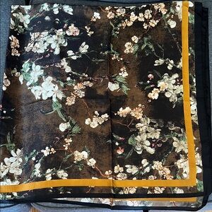 Floral Print Scarf with Yellow Border